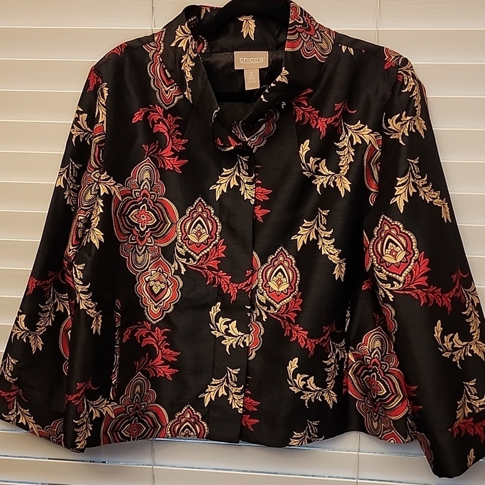 Chicos Black Red Oriental Jacket sz2